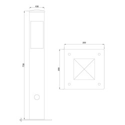 Dimensions du potelet pour détecteur de présence OVS-POTEX