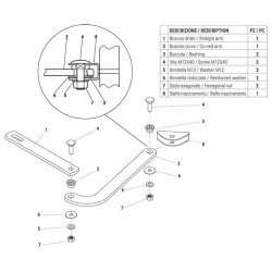 Vue éclatée du bras articulé court pour série SLED Roger Technology LT340