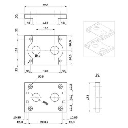 Dimension de la plaque de fixation réhaussée Roger Technology KT220