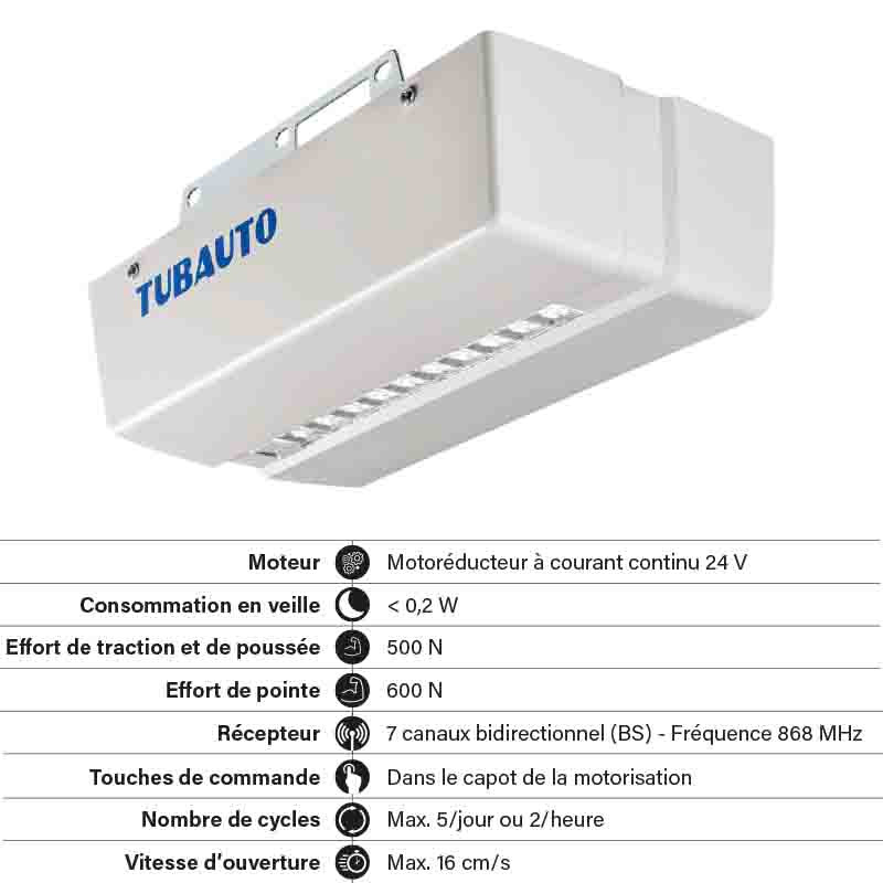 MOTORÉDUCTEUR AVEC BATTERIE POUR PORTE DE GARAGE - TUBAUTO PROCOM ACCU 4