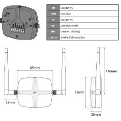 Dimensions de l'émetteur récepteur wifi et radio 433MHz Motorline MCONNECT-BIDGE